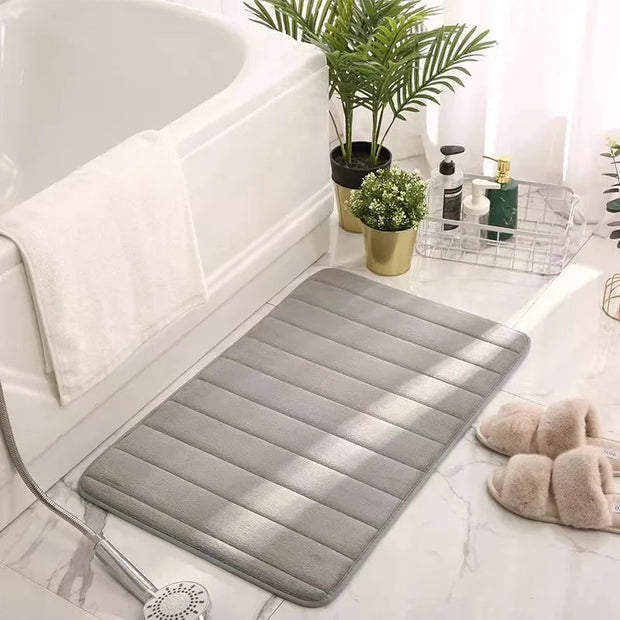 Cobblestone Embossed Bathroom Bath Mat Coral Fleece Non-Slip Carpet in Bathtub Floor Rug Shower Room Doormat Memory Foam Pad