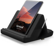 Tablet Pillow Holder Stand - Tablet Pillow Soft Pad Dock for Lap, Bed and Desk with Pocket & 4 Viewing Angles, for 2022 Ipad Pro 11, 12.9, Air, Mini, Kindle, 4-13" Phone and Tablet, Black