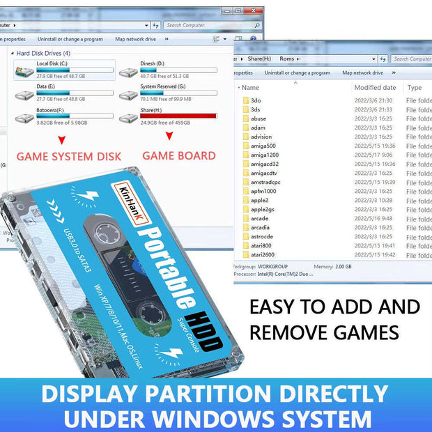 Batocera 500G Gaming Hard Drive with 110000 Retro Games for Super Console X PC