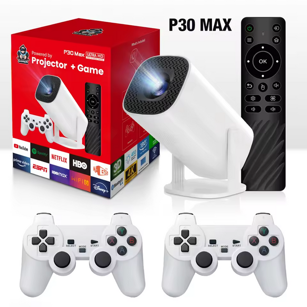 Hype Haven P30 Max Retro Gaming Projector White Wifi 4K Ultra HD w/ Controllers