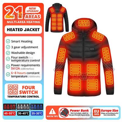 21 Areas Heated Jacket Winter Men'S Women'S Motorcycle Jacket USB Electric Heating Jacket Heated Vest Moto Thermal Clothing Coat