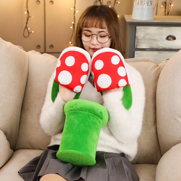 Mushroom Home Slippers Plush Piranha Plant Plush Creative Shoes Toys for Kids Peluche Stuffed Toy Kids Gift