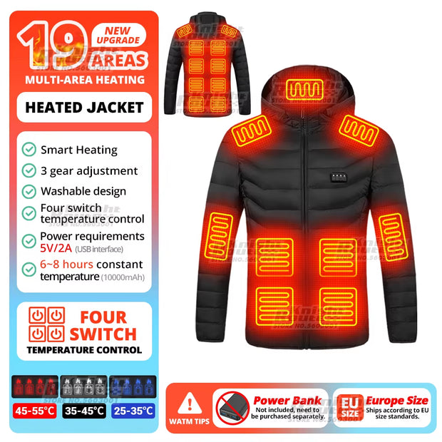 21 Areas Heated Jacket Winter Men'S Women'S Motorcycle Jacket USB Electric Heating Jacket Heated Vest Moto Thermal Clothing Coat