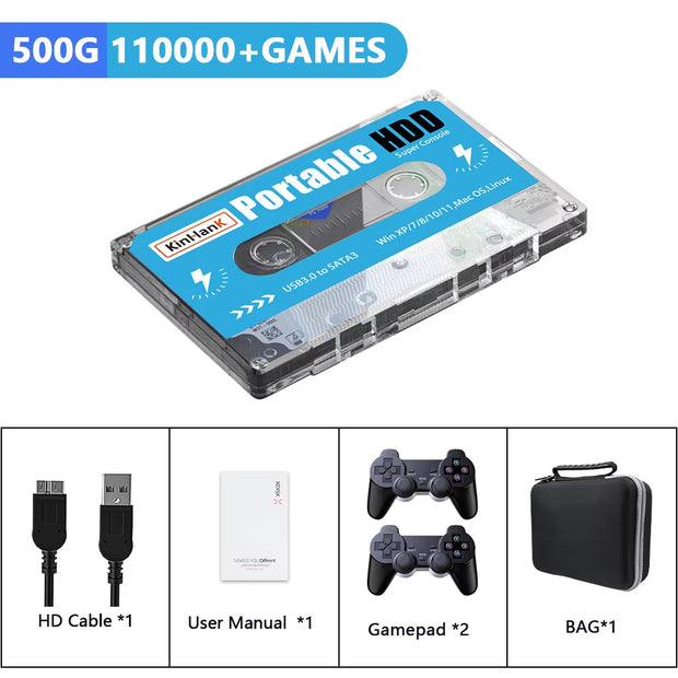 Batocera 500G Gaming Hard Drive with 110000 Retro Games for Super Console X PC for Ps2/Sega Saturn/Game Cube/Wii/Dc External HDD