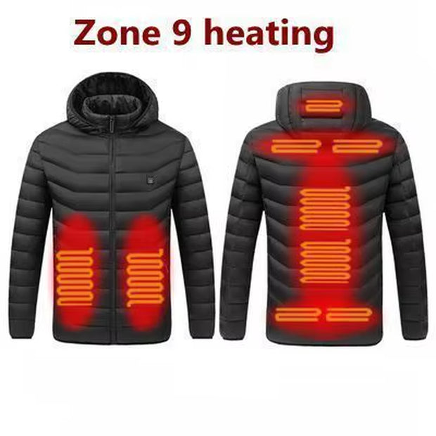 2023 New Men Heated Jackets Outdoor Coat Long Sleeve USB Electric Battery Heated Jackets Warm Winter Thermal Hooded Clothes