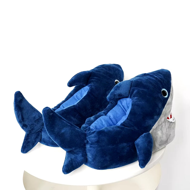 Cute Cartoon Shark Plush Slippers for Men Women, Soft Animal Funny Home Indoor Winter Warm Floor Shoes