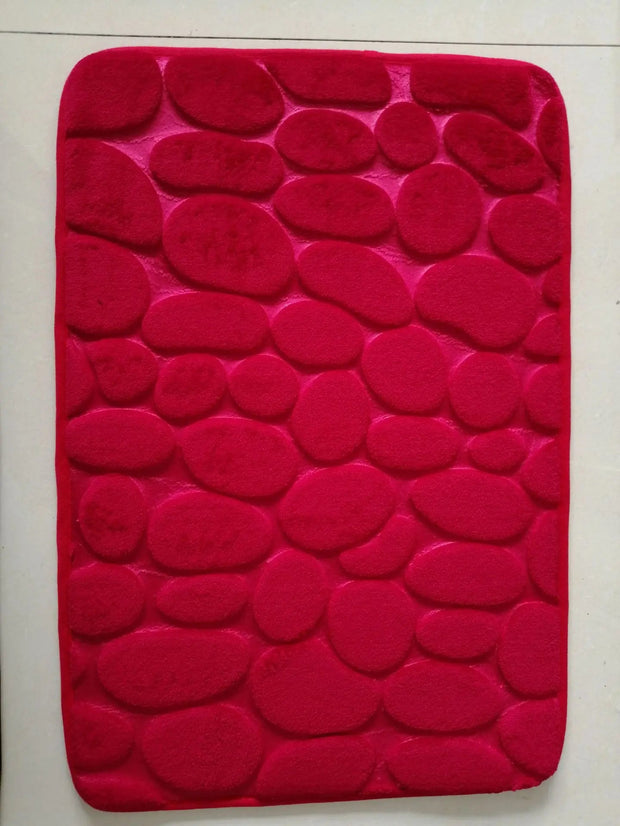 Cobblestone Embossed Bathroom Bath Mat Coral Fleece Non-Slip Carpet in Bathtub Floor Rug Shower Room Doormat Memory Foam Pad