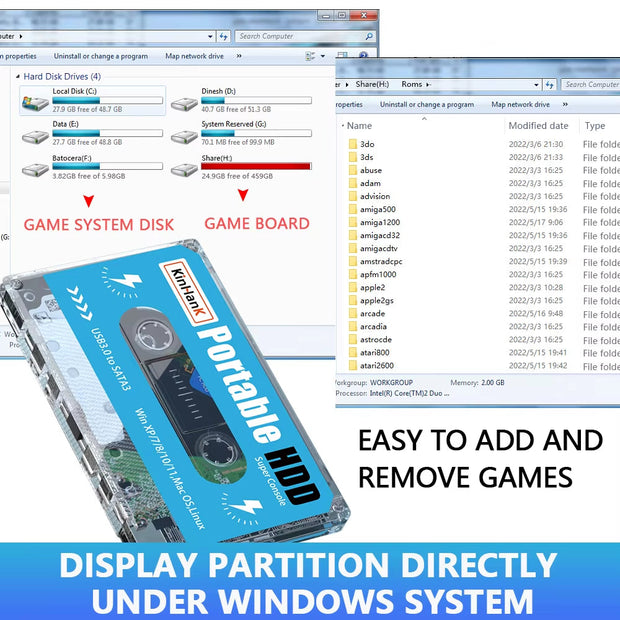 Batocera 500G Gaming Hard Drive with 110000 Retro Games for Super Console X PC for Ps2/Sega Saturn/Game Cube/Wii/Dc External HDD
